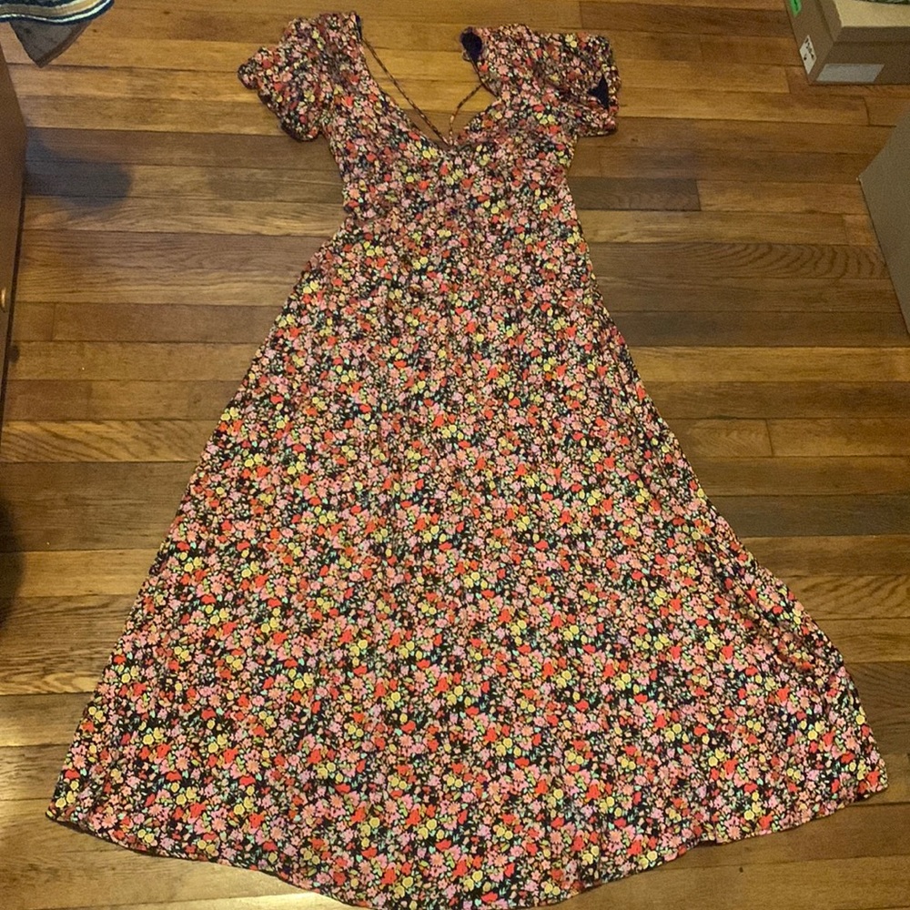 Floral Maxi Cris Cross Back Dress